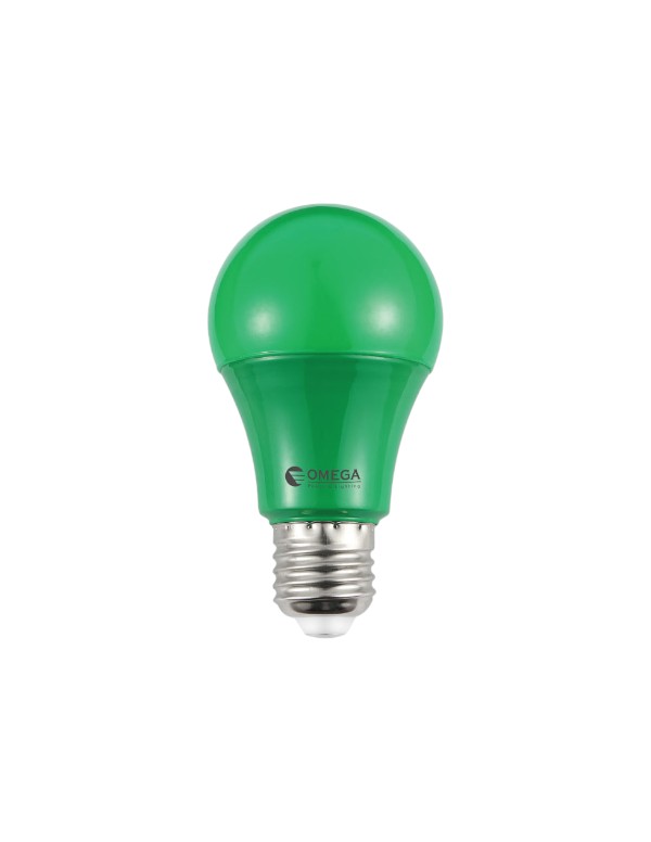 OM-A60-9W-GR נורת לד 9W A60 אור ירוק OMEGA E27 – תמונה 1
